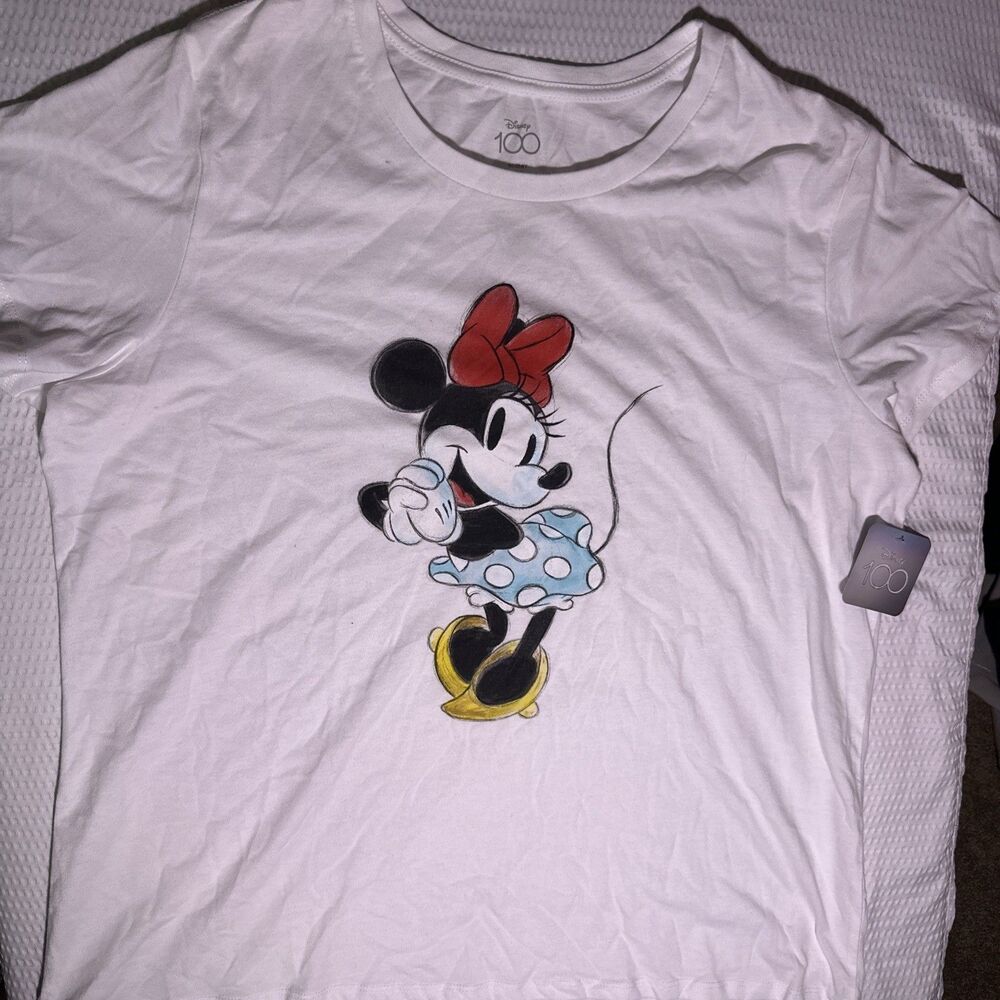 NWT DISNEY Minnie Mouse 100 Anniversary White Tee Shirt Size 2XL